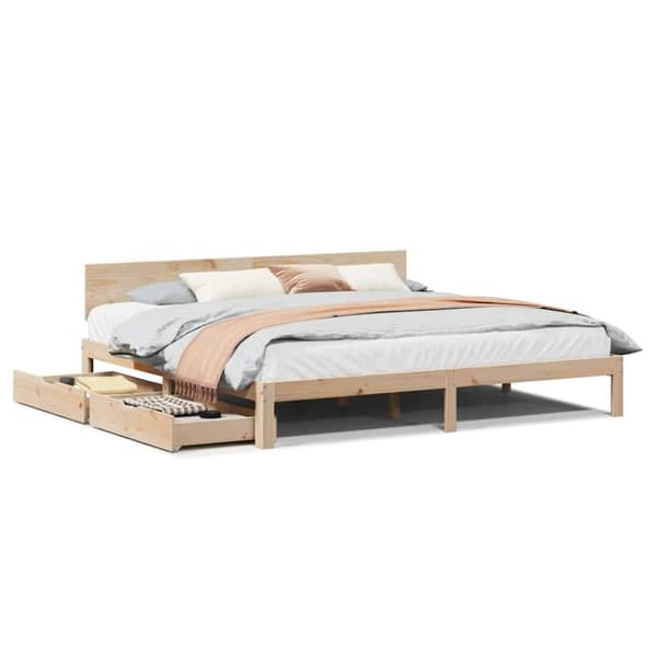 vidaXL Sengeramme med skuffer 180x200 cm heltre furu