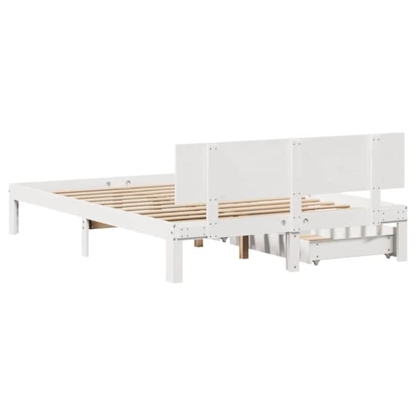 vidaXL Sengeramme med skuffer hvit 140x200 cm heltre furu