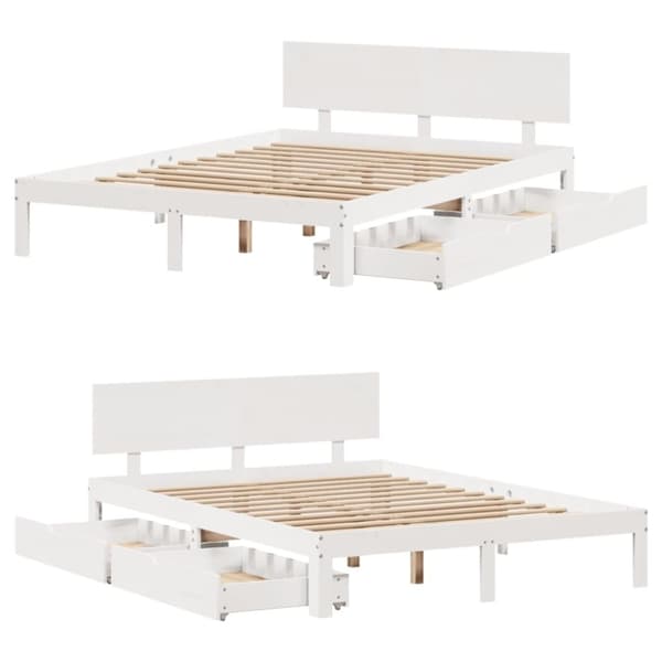 vidaXL Sengeramme med skuffer hvit 140x200 cm heltre furu