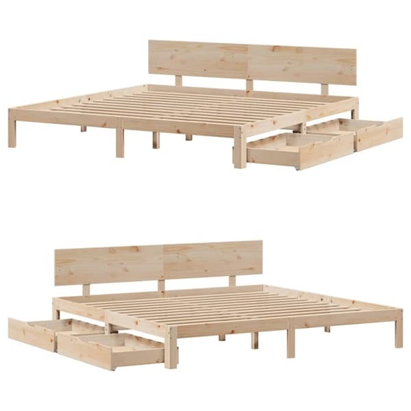 vidaXL Sengeramme med skuffer 200x200 cm heltre furu