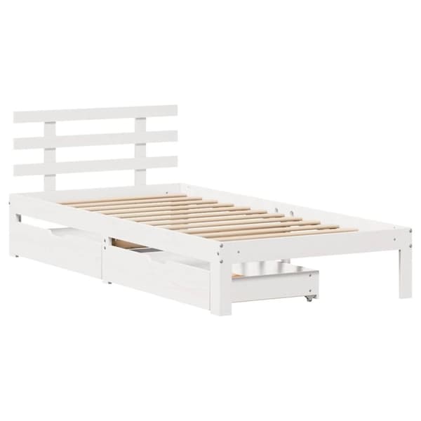 vidaXL Sengeramme med skuffer hvit 75x190 cm heltre furu