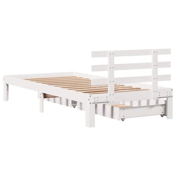 vidaXL Sengeramme med skuffer hvit 75x190 cm heltre furu