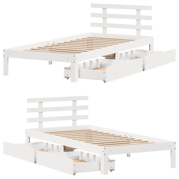 vidaXL Sengeramme med skuffer hvit 75x190 cm heltre furu