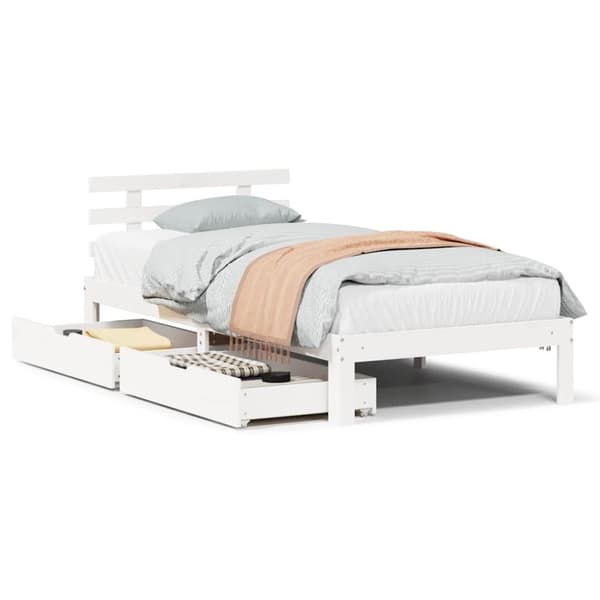 vidaXL Sengeramme med skuffer hvit 75x190 cm heltre furu