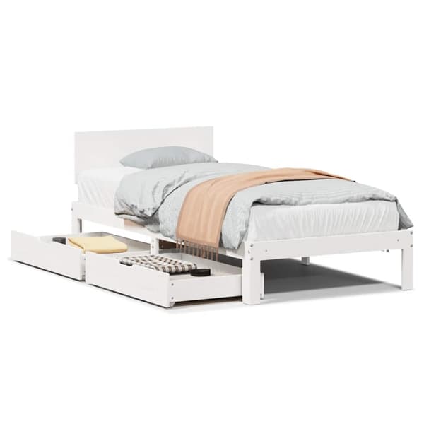 vidaXL Sengeramme med skuffer hvit 90x200 cm heltre furu
