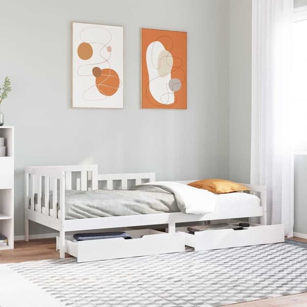 vidaXL Dagbädd med lådor vit 90x200 cm massiv furu