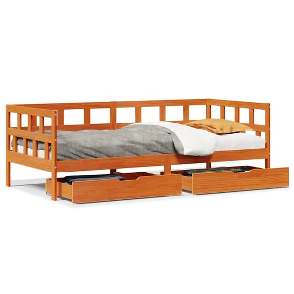 vidaXL Dagseng med skuffer uten Madrass voksbrun 90x190 cm heltre