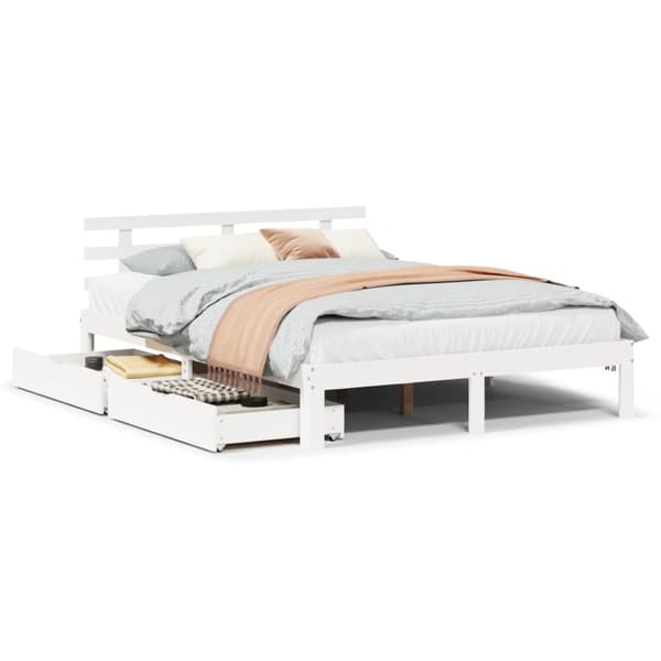 vidaXL Sengeramme med skuffer hvit 140x200 cm heltre furu