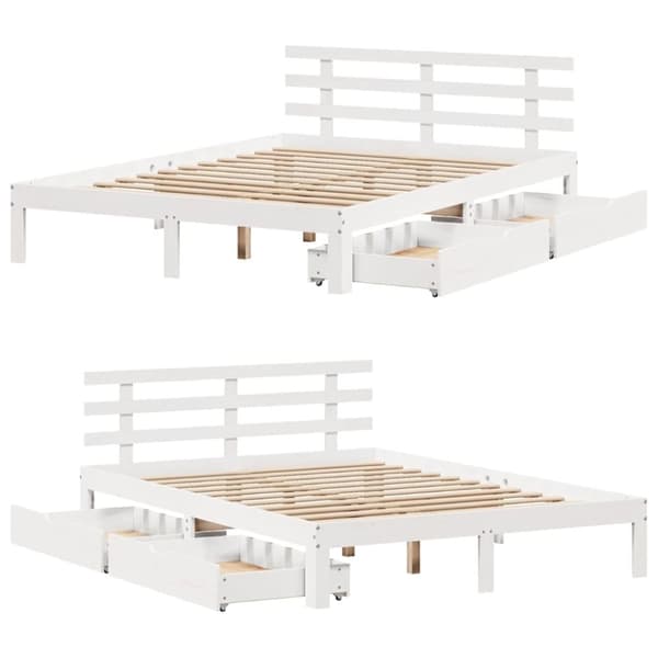 vidaXL Sengeramme med skuffer hvit 140x200 cm heltre furu