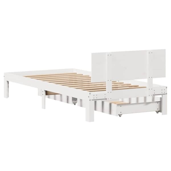 vidaXL Sängynrunko laatikoilla valkoinen 90x200 cm täysi mänty