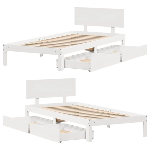 vidaXL Sängynrunko laatikoilla valkoinen 90x200 cm täysi mänty