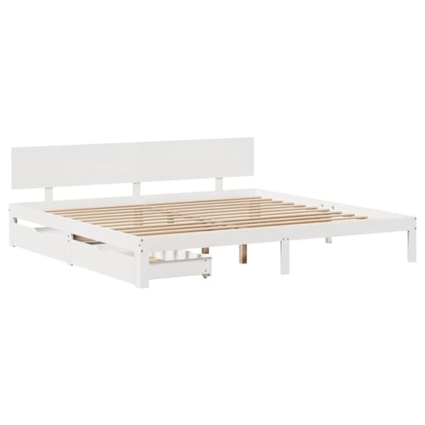 vidaXL sengeramme med skuffer 200x200 cm massivt fyrretræ hvid