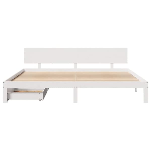 vidaXL sengeramme med skuffer 200x200 cm massivt fyrretræ hvid