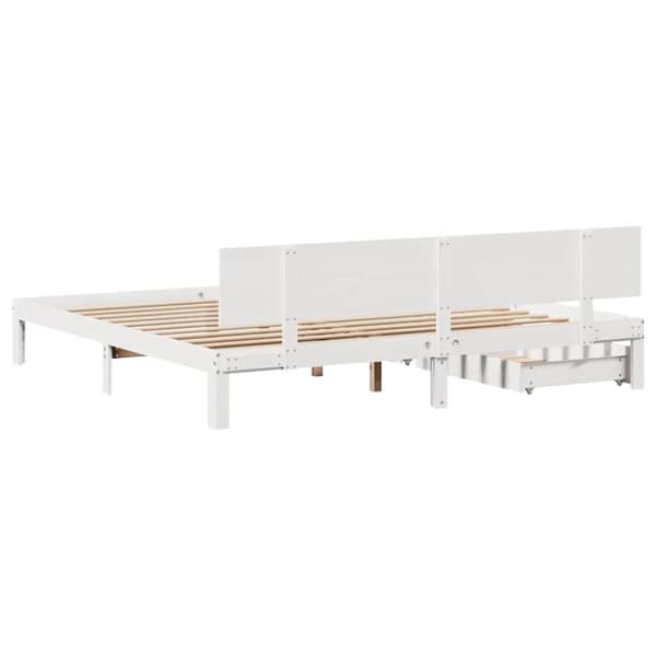 vidaXL sengeramme med skuffer 200x200 cm massivt fyrretræ hvid