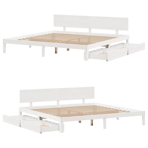 vidaXL sengeramme med skuffer 200x200 cm massivt fyrretræ hvid