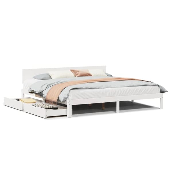 vidaXL sengeramme med skuffer 200x200 cm massivt fyrretræ hvid
