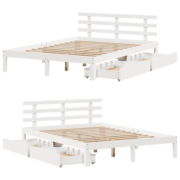 vidaXL sengeramme med skuffer 160x200 cm massivt fyrretræ hvid