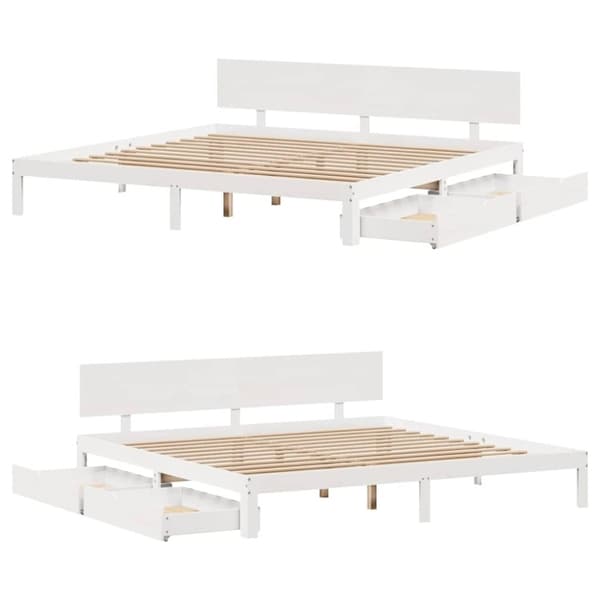 vidaXL sengeramme med skuffer 180x200 cm massivt fyrretræ hvid
