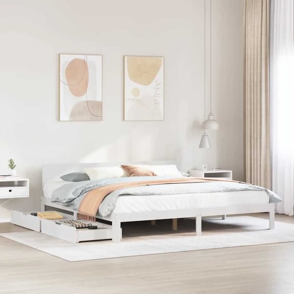 vidaXL sengeramme med skuffer 180x200 cm massivt fyrretræ hvid