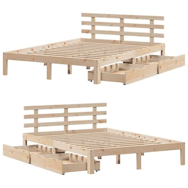 vidaXL sengeramme med skuffer 140x190 cm massivt fyrretræ