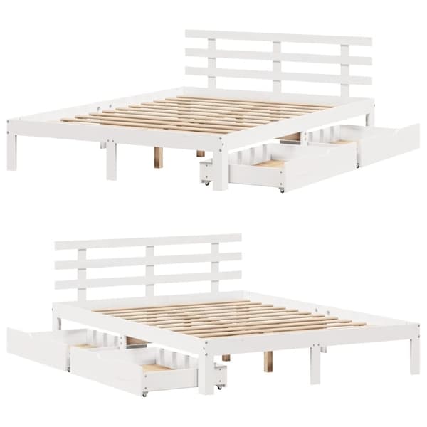 vidaXL Sengeramme med skuffer hvit 150x200 cm heltre furu