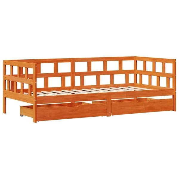 vidaXL daybed med skuffer 80x200 cm massivt fyrretræ gyldenbrun