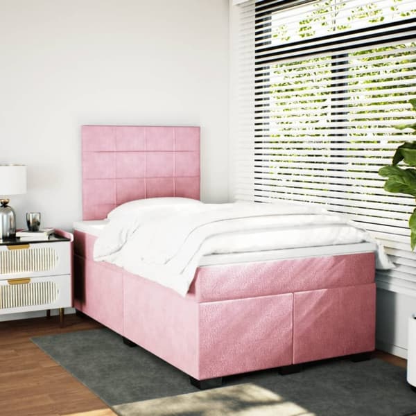 vidaXL kontinentalseng med madras 120x190 cm velour lyserød