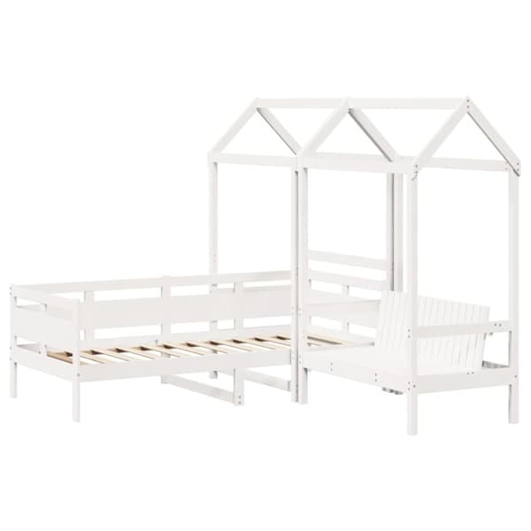 vidaXL Dagbädd med bänk och tak vit 80x200 cm massiv furu