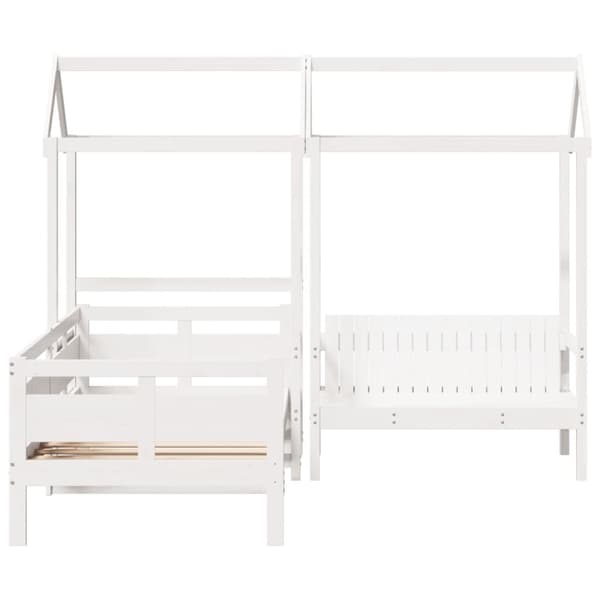 vidaXL Dagbädd med bänk och tak vit 80x200 cm massiv furu