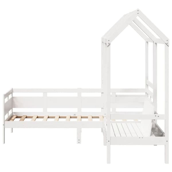 vidaXL Dagbädd med bänk och tak vit 80x200 cm massiv furu