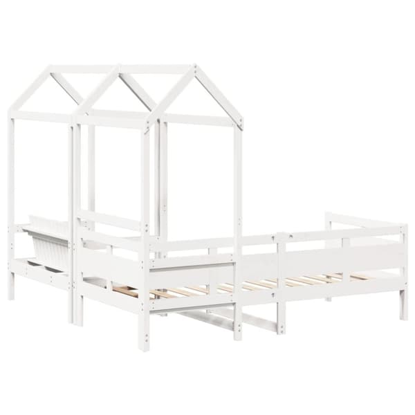 vidaXL Dagbädd med bänk och tak vit 80x200 cm massiv furu