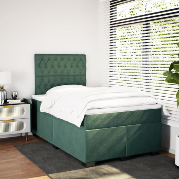 vidaXL Ramsäng med madrass mörkgrön 120x200 cm sammet