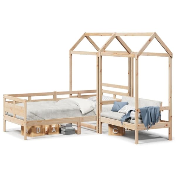 vidaXL Sett med dagseng og benk med tak 80x200 cm heltre furu