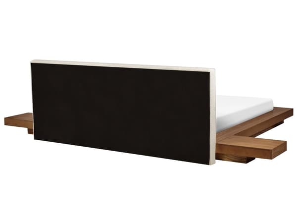 Sengeramme Lyst tre 180 x 200 cm Sengegavl i hvit bouclé Integrerte nattbord Lav profil Japansk stil Dobbeltseng Soverom