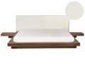 Miniatyrbilde 1 av 11: Sengeramme Brun MDF 180 x 200 cm Sengegavl i hvit bouclé Integrerte nattbord Lav profil Japansk stil Dobbeltseng Soverom