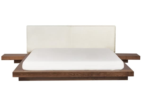Dobbeltseng med LED-lys Brun MDF 180 x 200 cm Sengegavl i bouclé Integrerte nattbord Japansk og moderne stil Soverom Sengeramme
