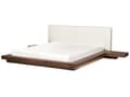 Miniatyrbilde 6 av 11: Dobbeltseng med LED-lys Brun MDF 180 x 200 cm Sengegavl i bouclé Integrerte nattbord Japansk og moderne stil Soverom Sengeramme