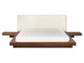 Miniatyrbilde 5 av 11: Dobbeltseng med LED-lys Brun MDF 160 x 200 cm Sengegavl i bouclé Integrerte nattbord Japansk og moderne stil Soverom Sengeramme