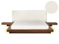 Miniatyrbilde 1 av 11: Dobbeltseng med LED-lys Brun MDF 160 x 200 cm Sengegavl i bouclé Integrerte nattbord Japansk og moderne stil Soverom Sengeramme