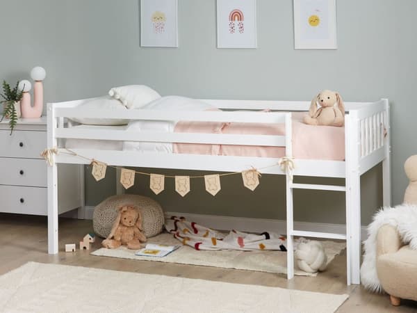 Barneseng Hvit Tre Gummi Seng 90 x 200 cm med Lamellramme Seng for Småbarn