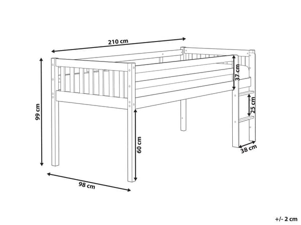 Børneseng hvid gummitræ 90 x 200 cm seng til børneværelset højseng til børn med stige