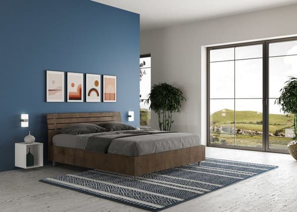 Lit coffre - Ityhome - Ankel - 160x200 cm - Lutande huvudgavel - Valnötsträ