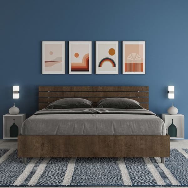 Lit coffre - Ityhome - Ankel - 160x200 cm - Lutande huvudgavel - Valnötsträ