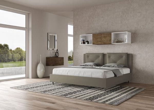 Lit - Ityhome - Appia - 180x200 cm - Similicuir cappuccino - Inkluderad ribbotten