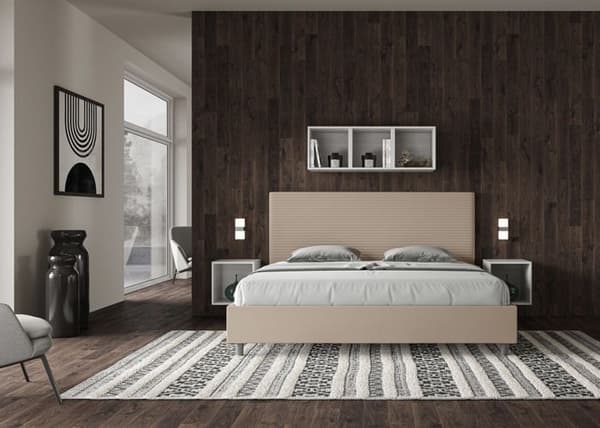 Lit - Ityhome - Fokus - 180x200 cm - Taupe konstläder - Polstret sänggavel