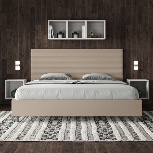 Lit - Ityhome - Fokus - 180x200 cm - Taupe konstläder - Polstret sänggavel