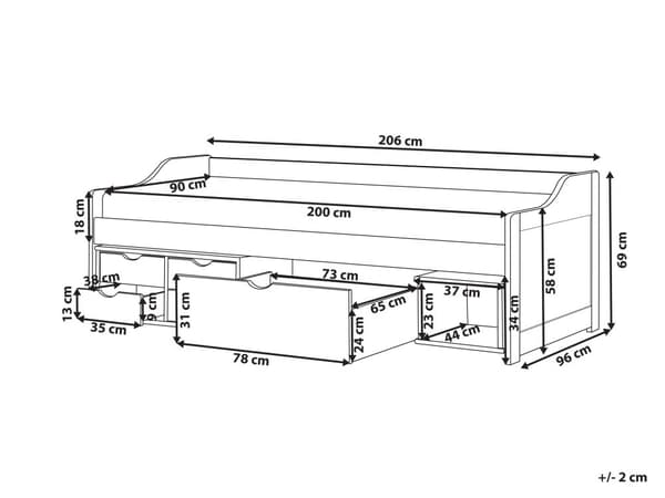 Barnsäng Vit med Förvaring Furu Ram 90 x 200 cm Enkel Storlek Ram