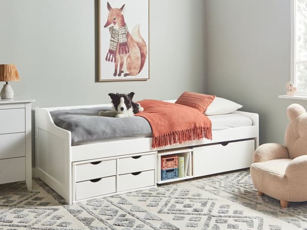 Barnsäng Vit med Förvaring Furu Ram 90 x 200 cm Enkel Storlek Ram