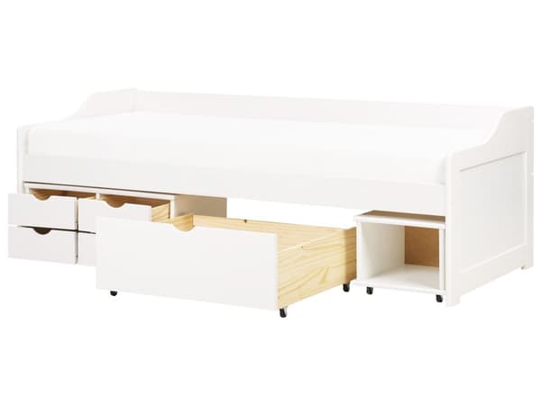 Barnsäng Vit med Förvaring Furu Ram 90 x 200 cm Enkel Storlek Ram