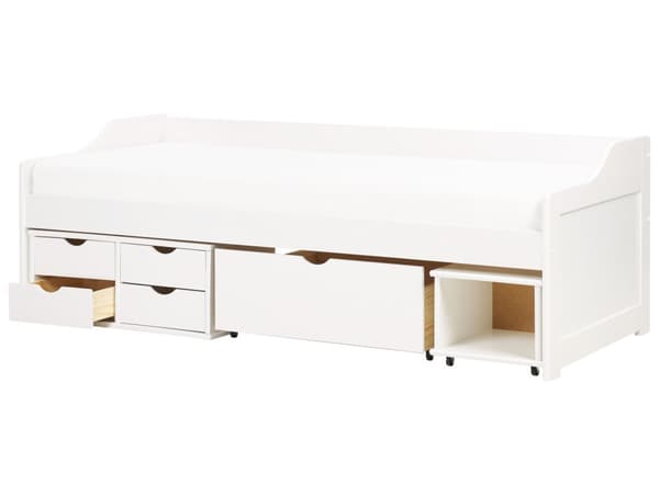 Barnsäng Vit med Förvaring Furu Ram 90 x 200 cm Enkel Storlek Ram